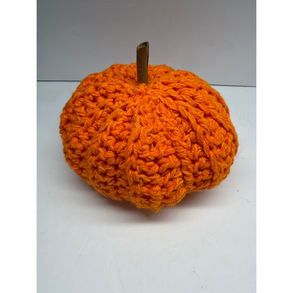 Handmade Crochet Orange Pumpkin Fall Decor Rustic Farmhouse Halloween Ornament